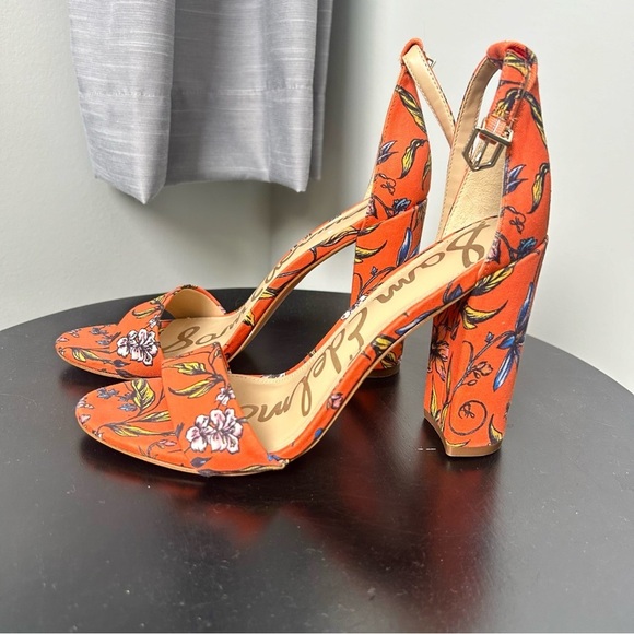Sam Edelman Yaro Orange Floral Boho Block Heels - Picture 1 of 10